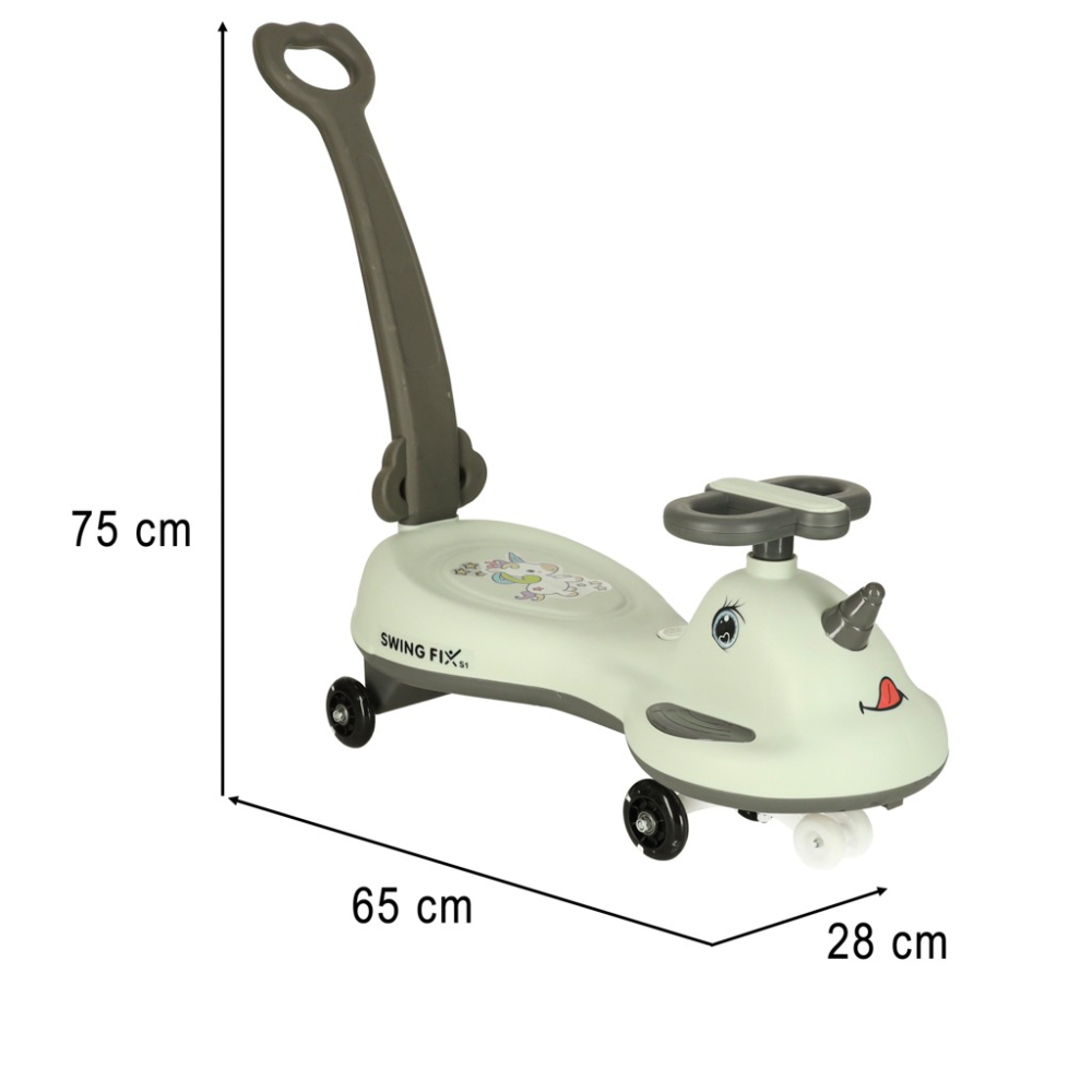 Masinuta pentru copii, fara pedale, maner ghidare, greutate maxima suportata 65 kg, 75 x 65 x 28 cm, model unicorn, gri [2]
