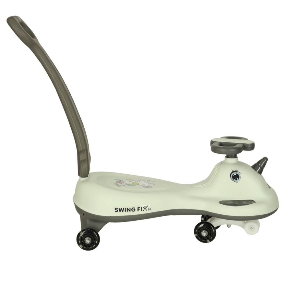 Masinuta pentru copii, fara pedale, maner ghidare, greutate maxima suportata 65 kg, 75 x 65 x 28 cm, model unicorn, gri [12]