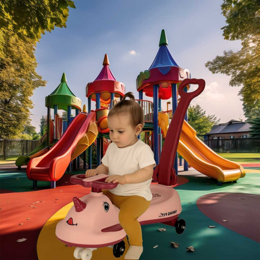 Masinuta pentru copii, fara pedale, maner ghidare, greutate maxima suportata 65 kg, 75 x 65 x 28 cm, model unicorn, roz [3]