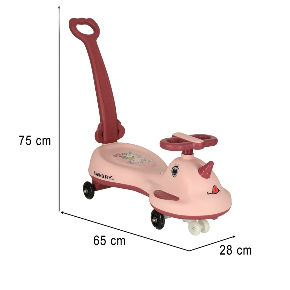 Masinuta pentru copii, fara pedale, maner ghidare, greutate maxima suportata 65 kg, 75 x 65 x 28 cm, model unicorn, roz [2]