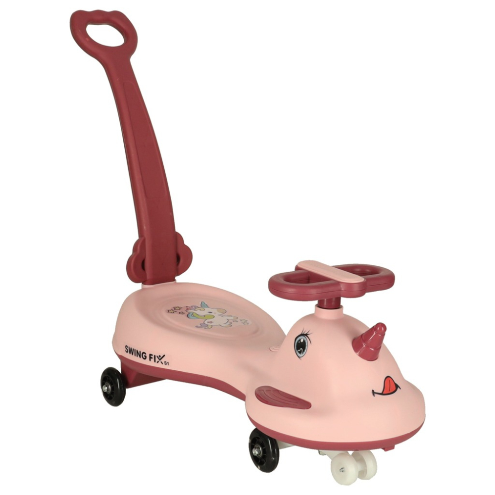 Masinuta pentru copii, fara pedale, maner ghidare, greutate maxima suportata 65 kg, 75 x 65 x 28 cm, model unicorn, roz [12]