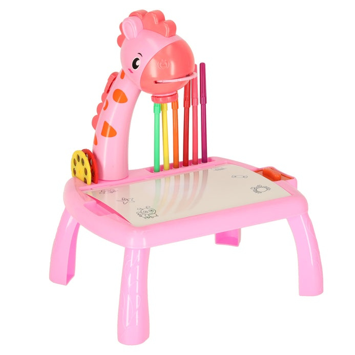 Masuta de desen pentru copii cu proiector Girafa – set creativ cu 3 discuri, 12 markere colorate, caiet si burete, jucarie educativa pentru copii 3+ [1]