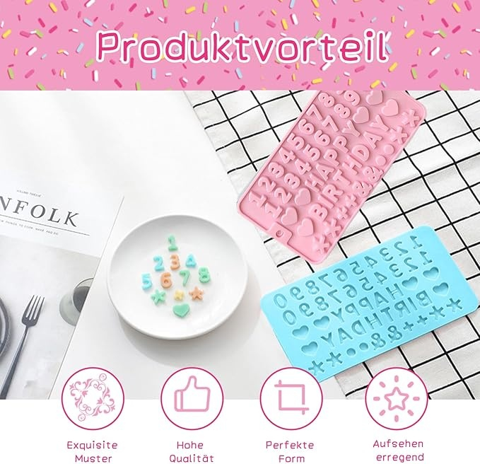 Matrita din silicon pentru litere, cifre si simboluri, reutilizabila, pentru decoratiuni din ciocolata, fondant sau martipan, 21.5x11.5 cm, rezistenta la -50°C pana la +260°C [3]