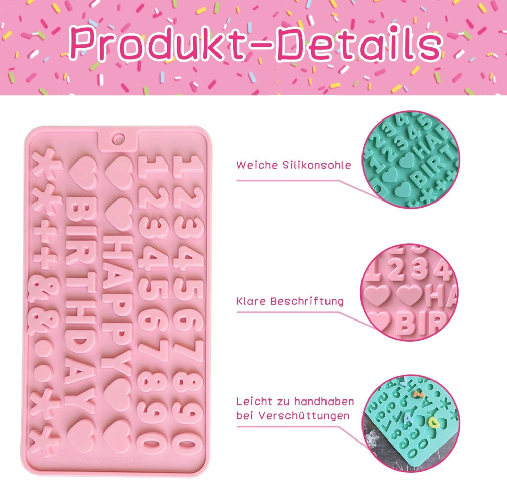 Matrita din silicon pentru litere, cifre si simboluri, reutilizabila, pentru decoratiuni din ciocolata, fondant sau martipan, 21.5x11.5 cm, rezistenta la -50°C pana la +260°C [2]