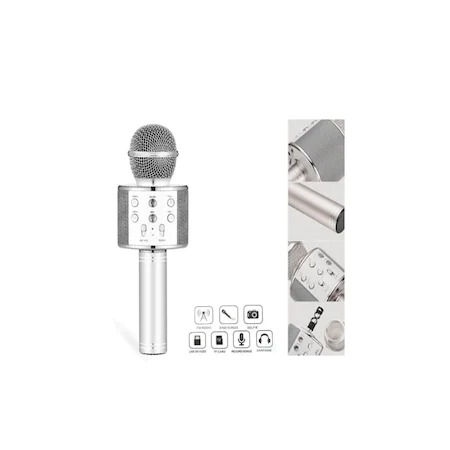 Microfon Bluetooth pentru copii,karaoke,boxa,cablu incarcare USB - Argintiu [2]