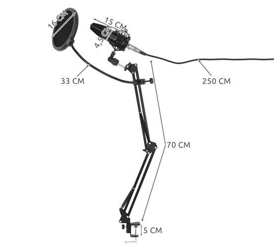 Microfon profesional cu condensator de studio si suport de prindere pe birou, BM700 [3]