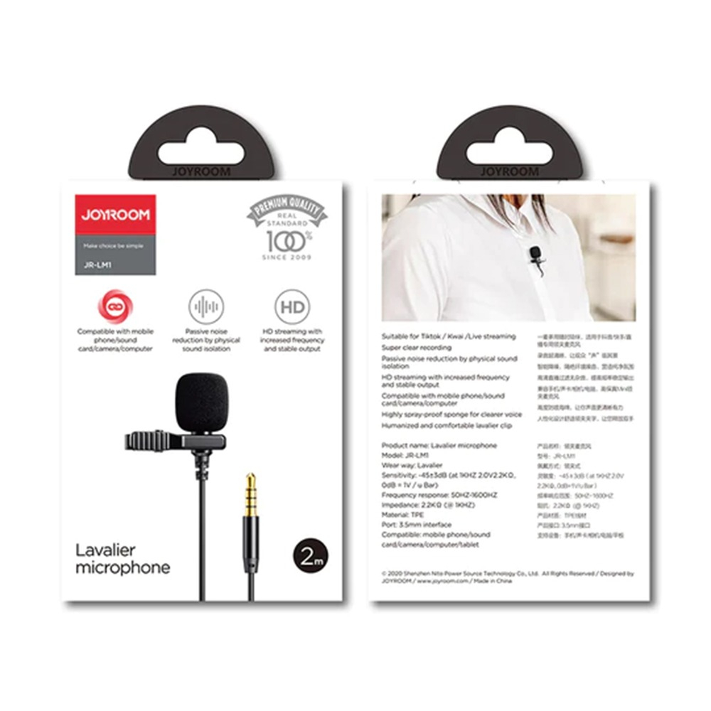 Microfon lavaliera cu clip-on, cablu jack 3.5 mm, lungime 2m, negru - Joyroom [4]