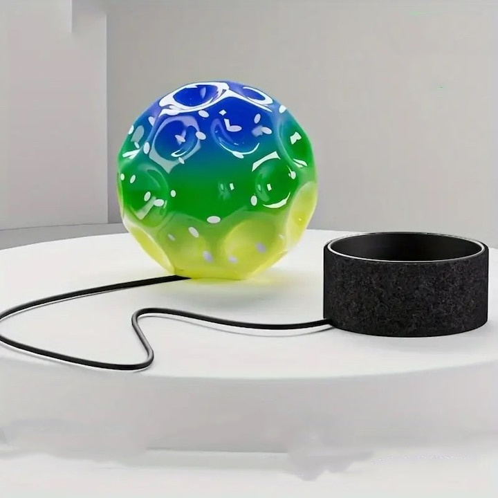 Minge saltareata hiperelastica Space Moon Ball, verde multicolor, antistres, 66 mm, jucarie pentru coordonare, reflexe si distractie activa [6]
