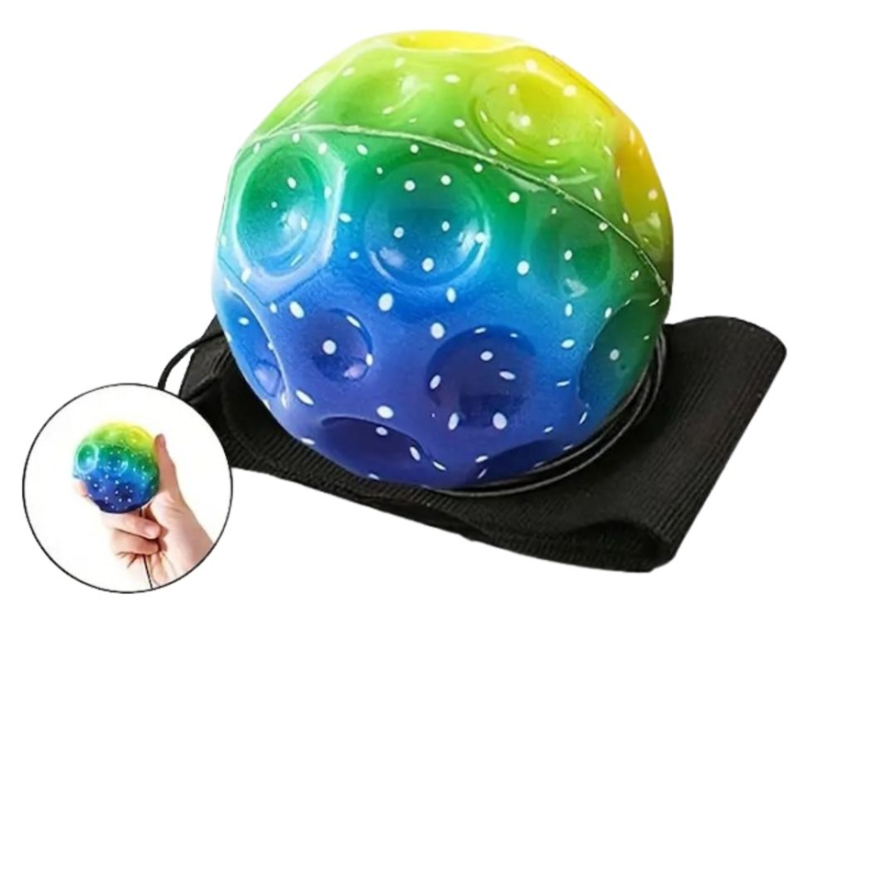 Minge saltareata hiperelastica Space Moon Ball, verde multicolor, antistres, 66 mm, jucarie pentru coordonare, reflexe si distractie activa [4]