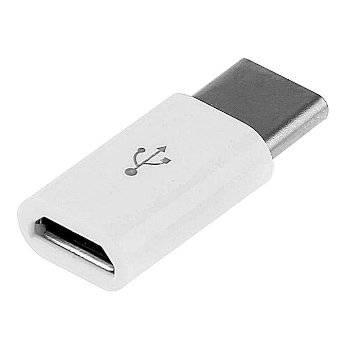 Mini adaptor universal pentru telefon laptop, micro USB mama la type C tata - Alb