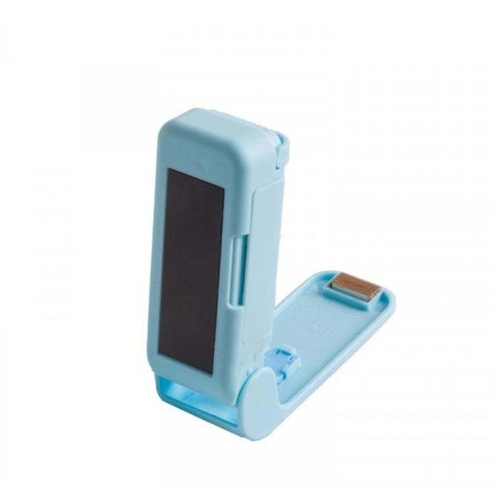 Mini aparat sigilat pungi, etansare termica rapida, portabil, spate magnetic, baterii AA, compatibil PP PE PVC, pentru bucatarie si calatorii, albastru, 9.7 x 3 cm [2]