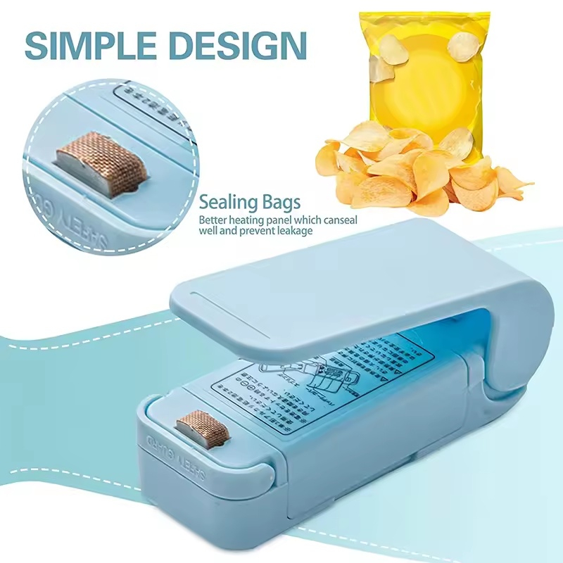 Mini aparat sigilat pungi, etansare termica rapida, portabil, spate magnetic, baterii AA, compatibil PP PE PVC, pentru bucatarie si calatorii, albastru, 9.7 x 3 cm [8]