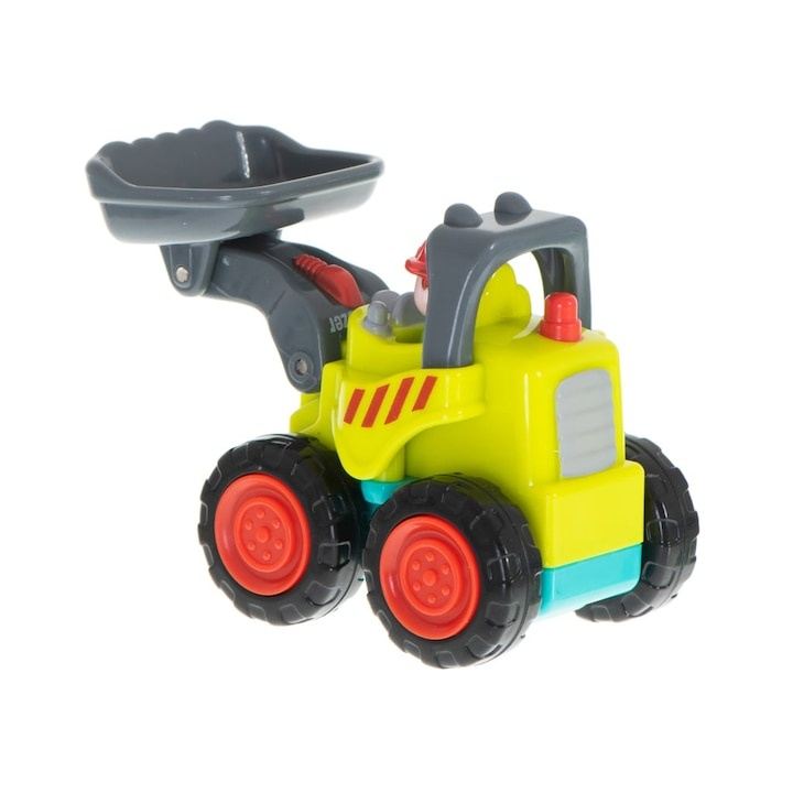 Mini buldozer pentru copii, verde lime cu gri antracit, 6.7 x 5.5 x 4 cm, utilaj de constructie cu lama mobila, roti mobile, ambalaj PVC [4]