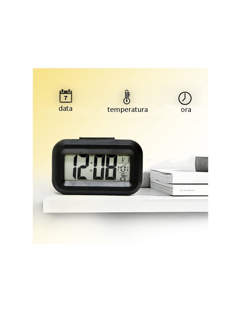 Mini ceas digital LED, diverse functii, ora, data, temperatura, alarma, 9x5x2.5 cm - Negru [3]
