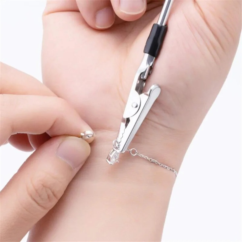 Mini clema pentru bijuterii, ajutor inchidere bratari, metal, anti-zgarieturi, argintiu, 15.5 cm [8]