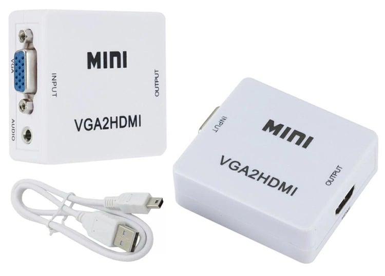 Mini convertor de imagine si sunet VGA-HDMI, jack 3.5 mm - Alb