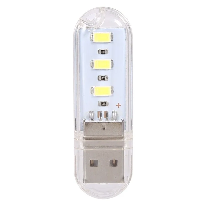Mini lampa USB portabila cu 3 LED-uri, iluminare alba, compatibila laptop, masina si power bank, carcasa transparenta [3]