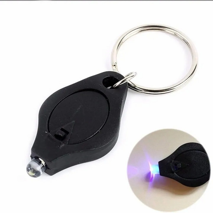 Mini lanterna LED, breloc pentru chei, camping, baterii inlocuibile, 40mm, negru [2]