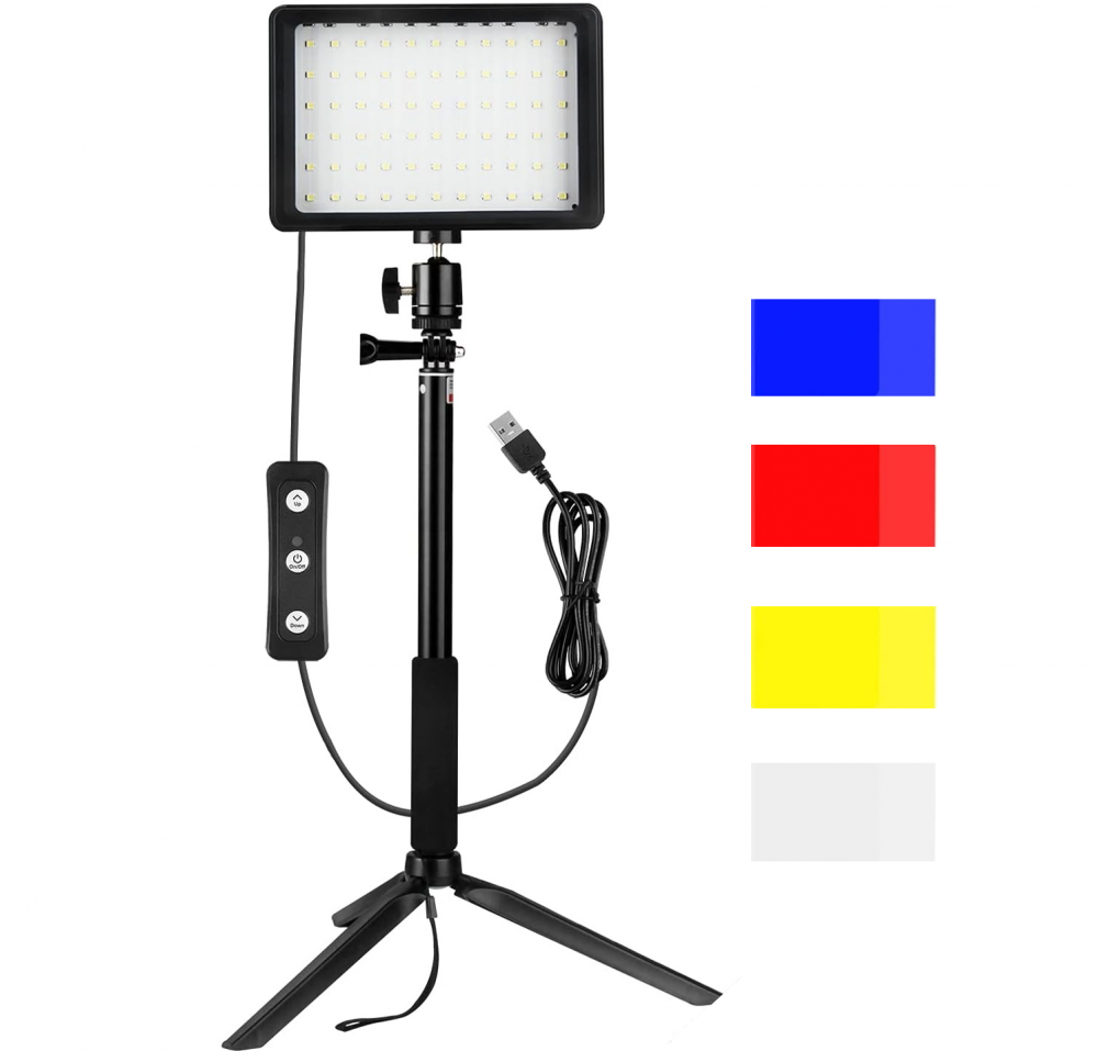 Mini panou LED Neewer, lumina ajustabila din filtre, cap bila 360 grade inclus, trepied-stativ reglabil 116 cm, 4 filtre de culoare multicolore