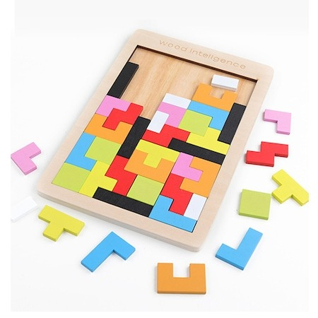Mini puzzle din lemn 3in1 pentru copii,asamblare logica,tetris - Multicolor [2]