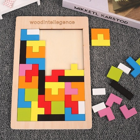 Mini puzzle din lemn 3in1 pentru copii,asamblare logica,tetris - Multicolor [4]