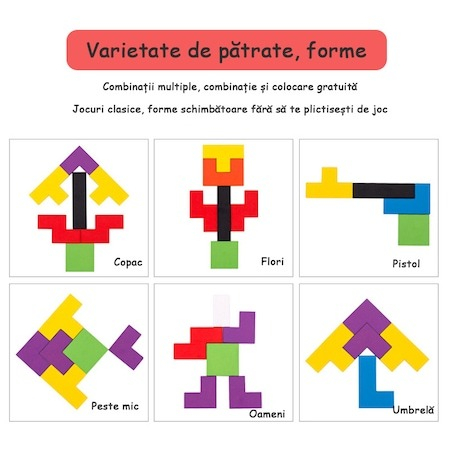 Mini puzzle din lemn 3in1 pentru copii,asamblare logica,tetris - Multicolor [3]