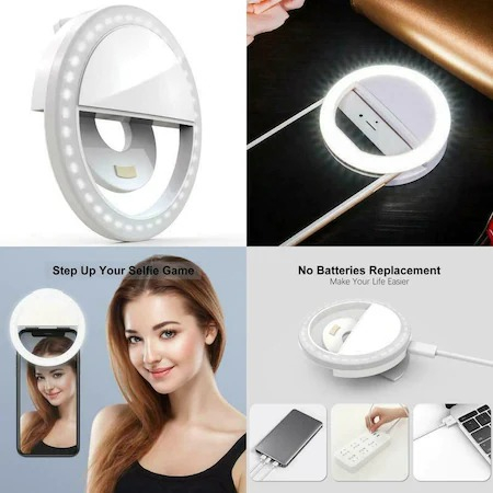 Selfie ring light pentru smartphone, lampa selfie LED telefon 36 led,400mAh 5600k - Alb [4]