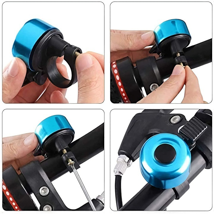 Mini sonerie pentru bicicleta din aluminiu,diametru 34 mm - Albastru, negru [3]