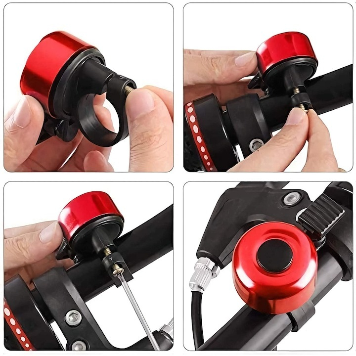 Mini sonerie pentru bicicleta din aluminiu,diametru 34 mm - Rosu, negru [3]