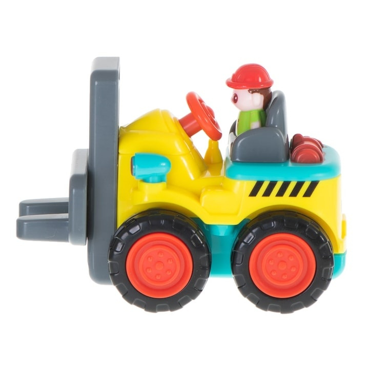 Mini stivuitor pentru copii, galben cu gri antracit, 7 x 5.4 x 4 cm, vehicul de constructie, jucarie cu furci mobile, roti functionale, ambalaj PVC [2]