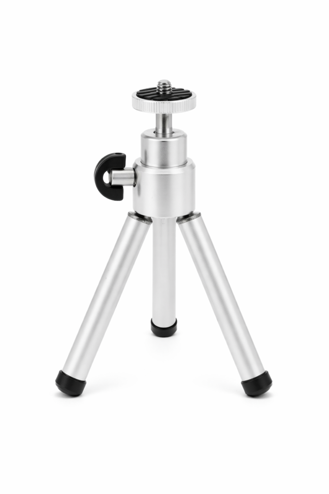 Mini trepied argintiu pentru telefon cu cap de bila rotativ, suport smartphone reglabil 5–8 cm, montura 1/4 inch, aluminiu si ABS, inaltime 12–18 cm [5]