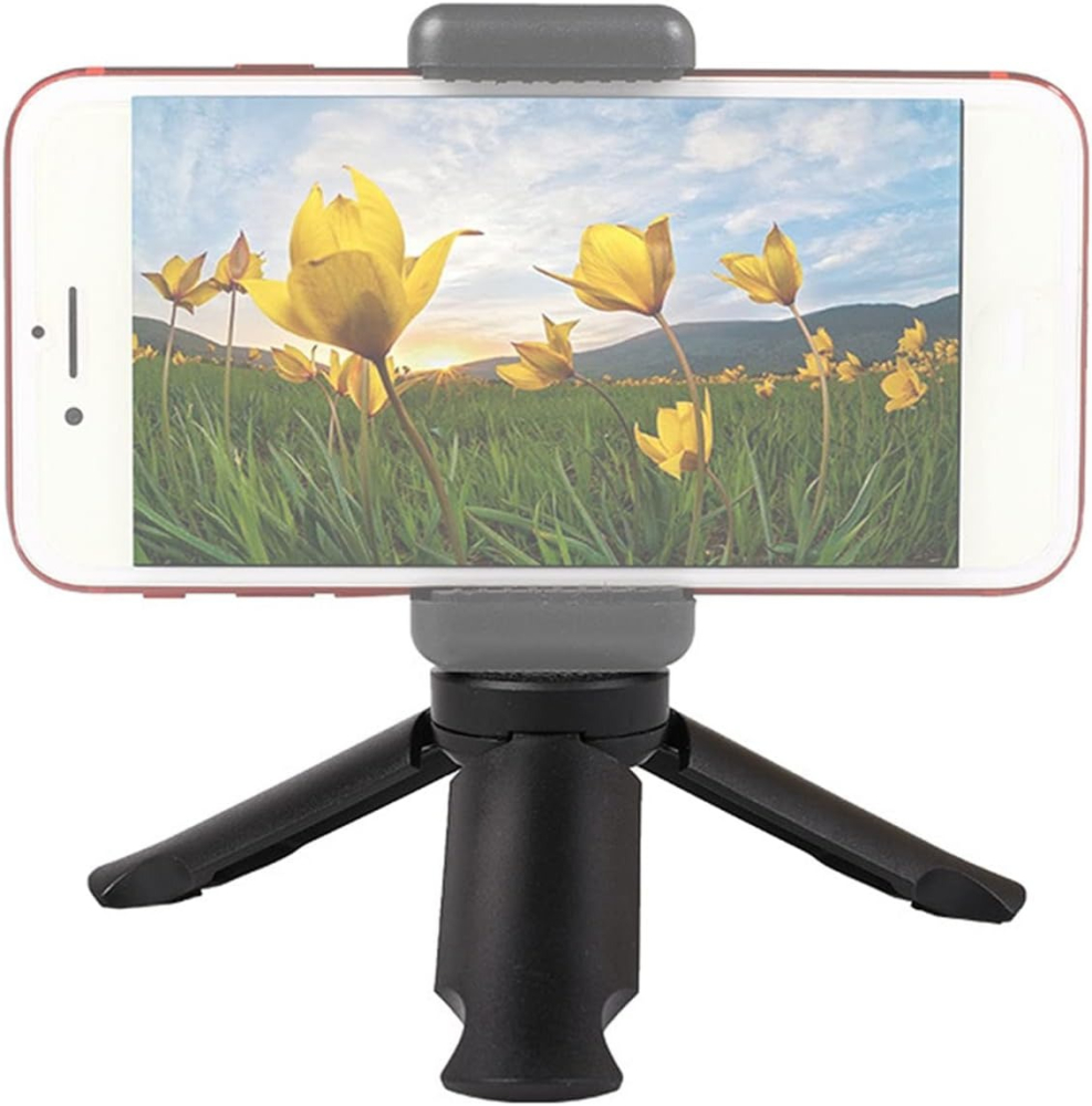 Mini trepied cu suport pentru telefon, prindere cu arc, rotire portret si landscape, montura 1/4 inch, suport stabil pentru vlogging, streaming si fotografie [6]