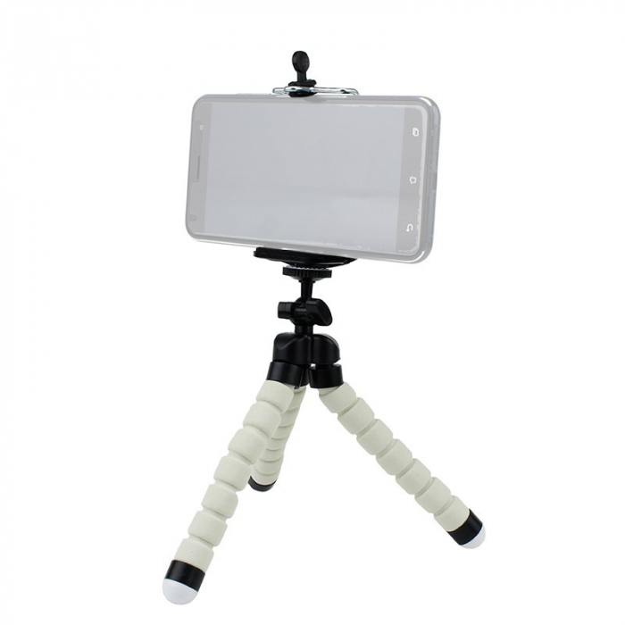 Mini trepied flexibil,filet universal 1/4,cu suport de telefon - Alb [3]