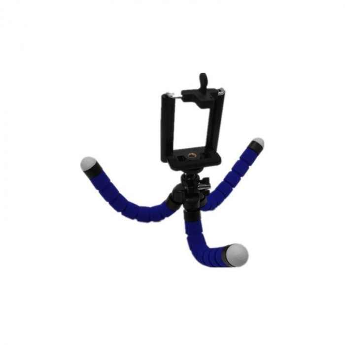 Mini trepied flexibil,filet universal 1/4,cu suport de telefon - Albastru​​​​​​​ [3]