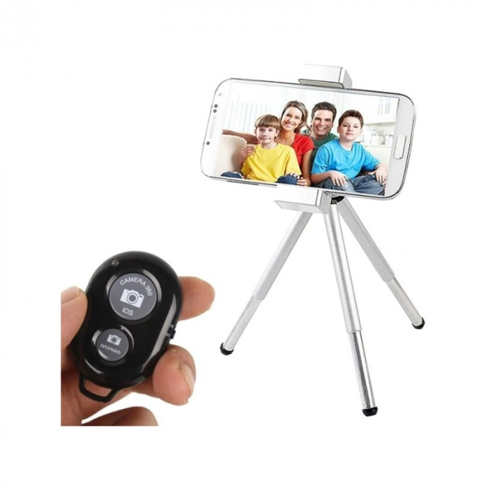 Mini trepied flexibil,filet universal 1/4,suport telefon + telecomanda bluetooth pentru telefon - Albastru [6]