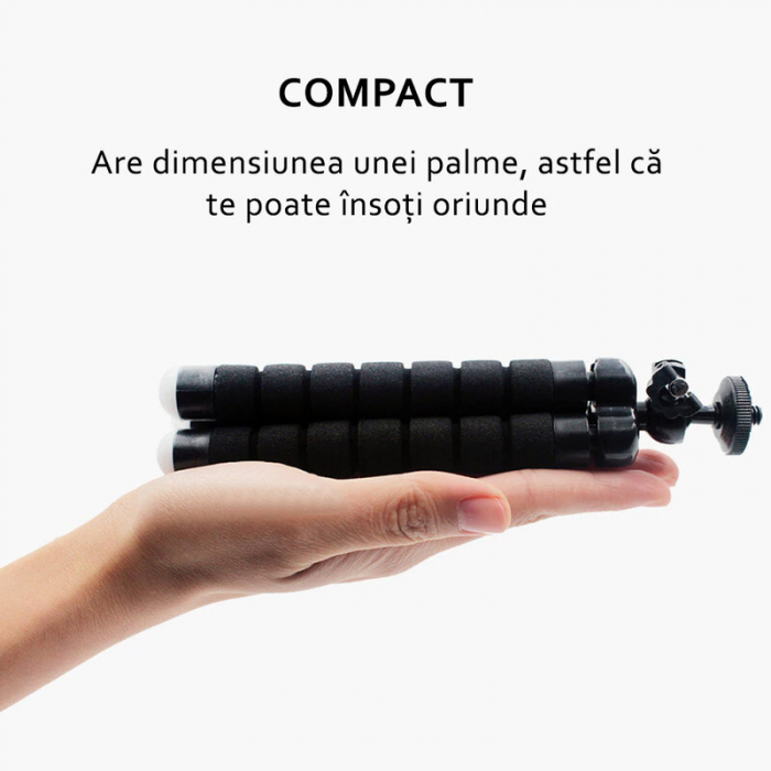 Mini trepied flexibil pentru telefoane,gopro, fara suport,filet universal 1/4 - Negru [6]
