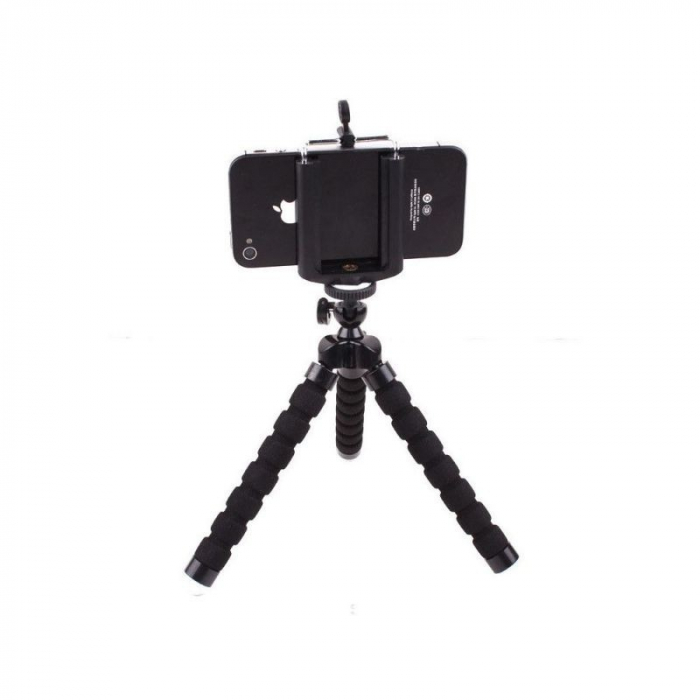 Mini trepied flexibil,filet universal 1/4 cu suport pentru telefon - Negru [2]