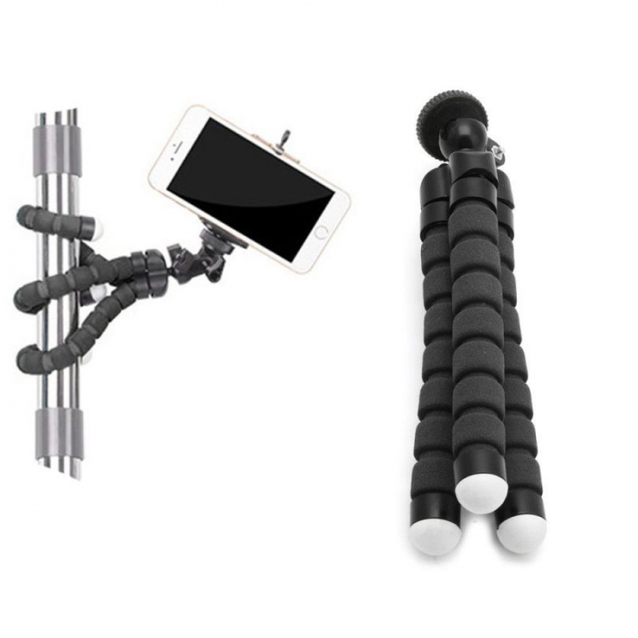 Mini trepied flexibil,filet universal 1/4 cu suport pentru telefon - Negru [4]