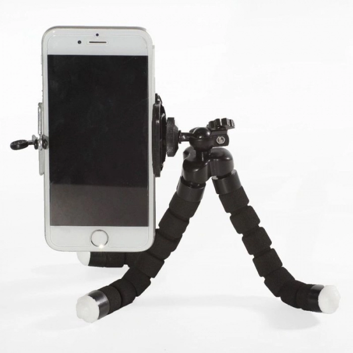 Mini trepied flexibil cu suport pentru telefon - Negru + telecomanda bluetooth pentru control telefon la distanta IOS sau ANDROID [4]