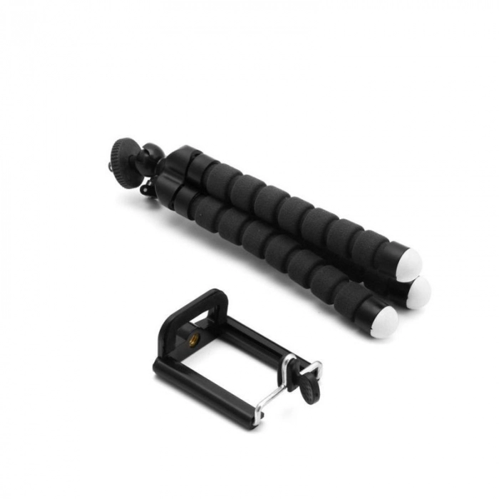 Mini trepied flexibil cu suport pentru telefon - Negru + telecomanda bluetooth pentru control telefon la distanta IOS sau ANDROID [5]