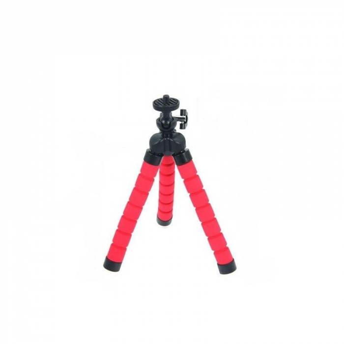 Mini trepied flexibil,filet universal 1/4,cu suport de telefon - Rosu [2]