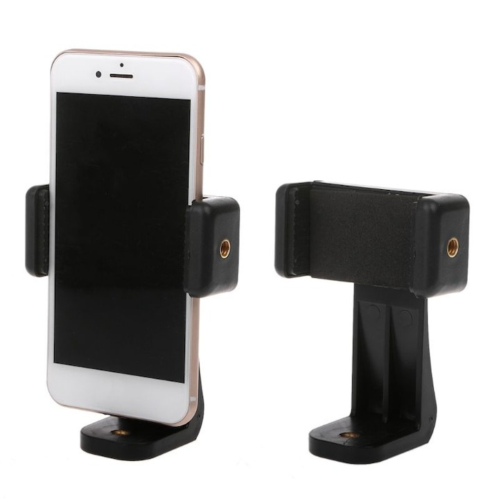 Mini trepied metalic, din aluminiu, cu suport de telefon extensibil, fixare cu filet 1/4 si prindere de 9 cm prin arc, 13.5 cm inaltime. [7]