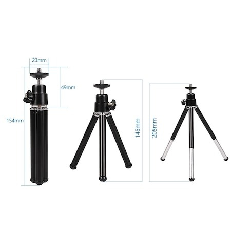 Mini trepied pentru camere video sport, inaltime ajustabila, 15-23cm, cu suport de telefon cu filet 1/4 - Negru [2]