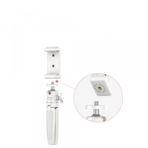 Mini trepied universal filet 1/4,cap rotativ 360 grade cu suport pentru telefon - Alb [2]