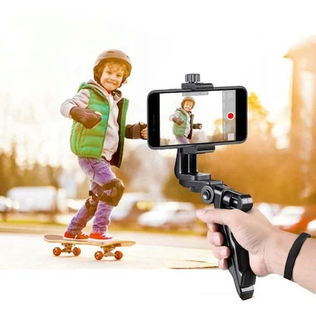 Mini trepied vlogging cu suport telefon filet 1/4, rotativ 360 grade cu menghina [2]