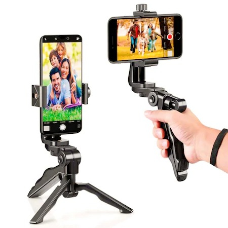 Mini trepied vlogging cu suport telefon filet 1/4, rotativ 360 grade cu menghina [6]