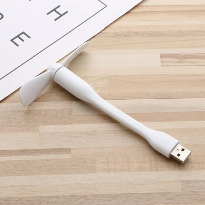 Mini ventilator din silicon, cu alimentare prin USB, portabil, brat flexibil, 14 x 8.5 cm, alb [4]