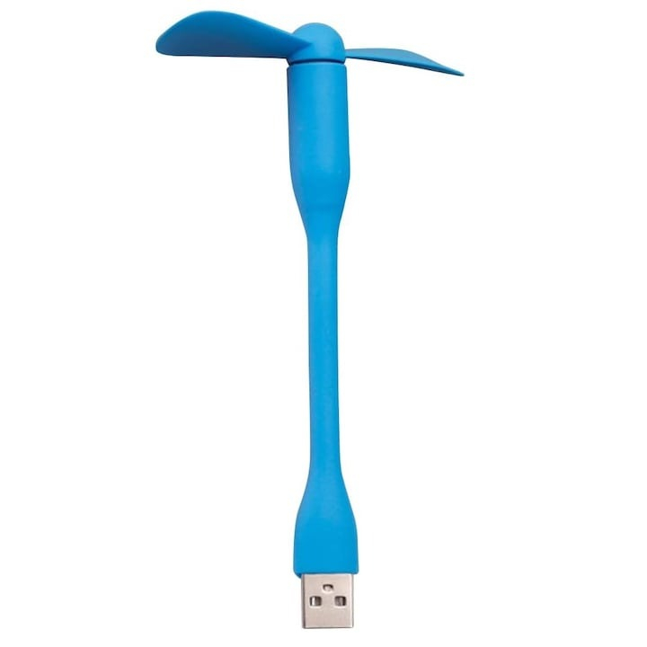 Mini ventilator din silicon, cu alimentare prin USB, portabil, brat flexibil, 14 x 8.5 cm, albastru [2]