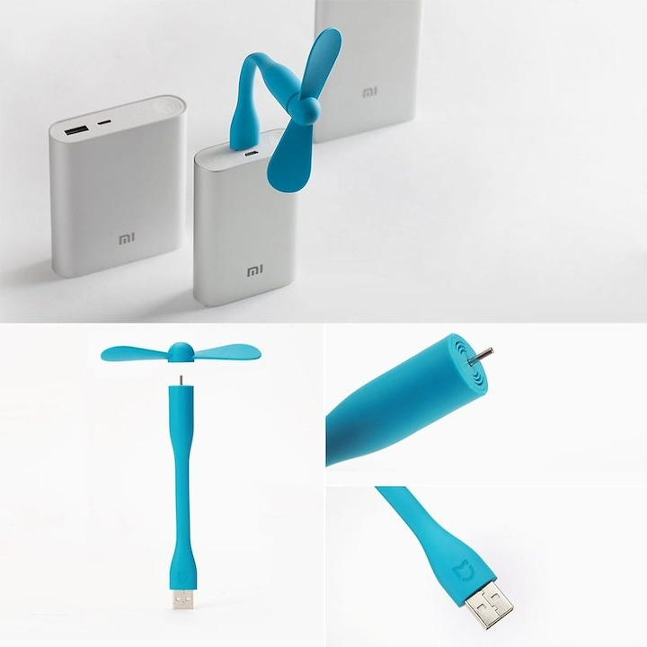 Mini ventilator din silicon, cu alimentare prin USB, portabil, brat flexibil, 14 x 8.5 cm, albastru [5]