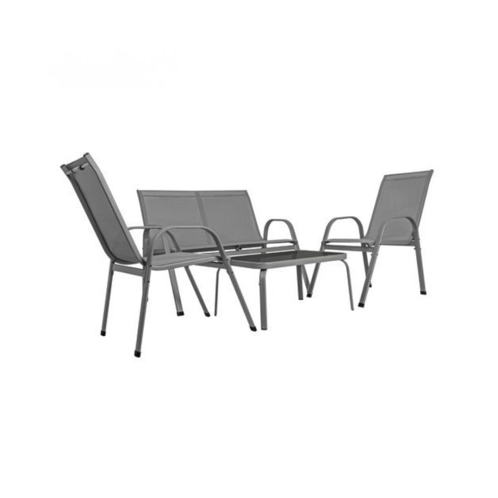 Mobilier de gradina, set 2 scaune, canapea 2 locuri, masa, cadru metalic, blat sticla, rezistent exterior, gri [2]